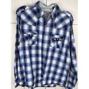 English Laundry John Lennon Men's 3XL Plaid Shirt Long Sleeve Floral Flip Cuff